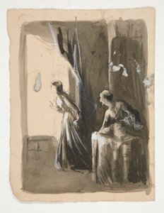 Duas mulheres num interior - ilustração não identificada de Edwin Austin Abbey