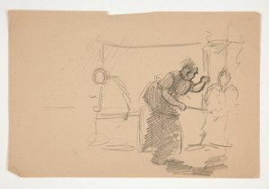 Ilustração não identificada - Estudo da cozinha com figura de Edwin Austin Abbey