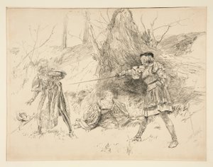 Valentine resgata Sylvia, do Acto V, Cena iv, Dois Cavalheiros de Verona de Edwin Austin Abbey