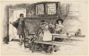 «Will levou-a ao vinho», ilustração para «Phillada Flouts Me» de Edwin Austin Abbey