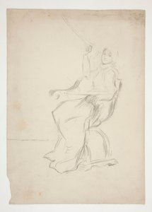 Mulher sentada na cadeira (recto); Dois esboços arquitectónicos não identificados (verso) de Edwin Austin Abbey