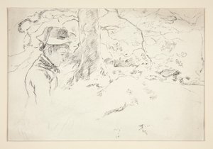Mulher sentada no jardim - ilustração não identificada de Edwin Austin Abbey