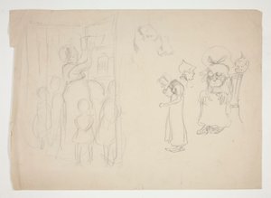Mulher com filhos e desenhos animados - ilustração não identificada de Edwin Austin Abbey