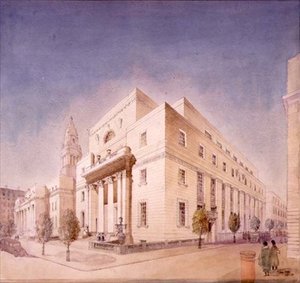 Elevação da Biblioteca Pública, Marylebone Road, Londres de Edwin Cooper