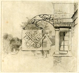 Sinal das chaves transversais, St Neots, Cambridgeshire, 1881.