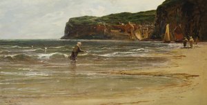 Vista costeira com camarão mulher, c.1900