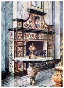 Chaminé e mesa em mosaico florentino colorido, 1910