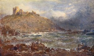 Castelo de Criccieth (litografia a cores) de Edwin Hayes