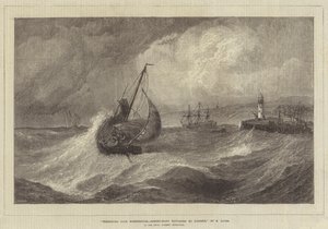 Freshening Gale, Scarborough, barcos de pesca retornando ao porto, na Royal Academy Exhibition