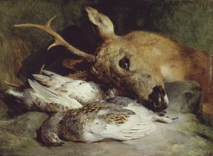 Cabeça de um Roebuck e dois Ptarmigan, c. 1830.