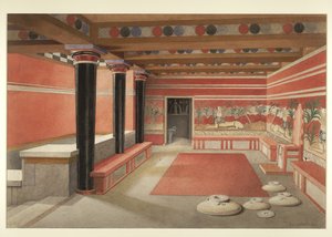 Pintura da Sala do Trono reimaginado do Palácio de Minos em Knossos de Edwin J. Lambert