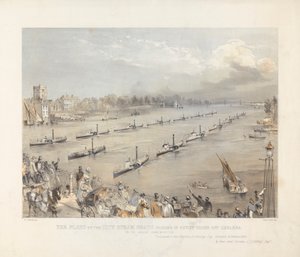 A Frota da Cidade Barcos a Vapor Passando em Revista Ordem ao largo de Chalsea na Comemoração Anual de Londres de Edwin Jewitt