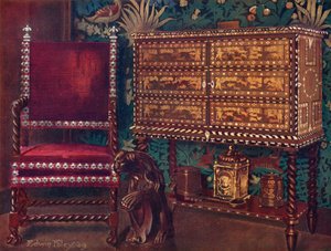 Grupo de Móveis Continentais do Final do Século XVI: Gabinete Português de Castanheiro, Incrustado com Marfim, Ébano e Madeiras Coloridas, Cadeira de Braço com Espiral Virada
