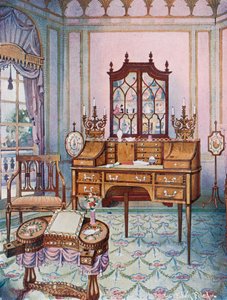 Incrustado Mogno Cilindro-Queda China e Livro Caso. Tabela de Desenho e Escrita em D &39;de Satinwood. Mesa de Trabalho, by Sheraton. Telas de banner, final do século XVIII