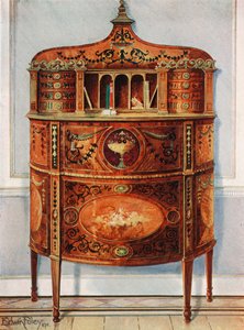 Armário embutido e pintado de escrivaninha-escrivaninha de Satinwood, Ormolu montado de Edwin John Foley