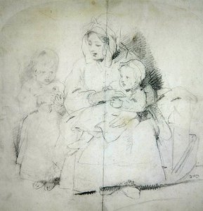 Uma mãe com dois filhos (lápis sobre papel) de Edwin Landseer