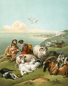 Crianças brincando com ovelhas e cabras nas falésias brancas de Edwin Landseer