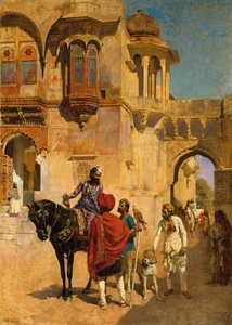 Partida para a caça no pátio de entrada do palácio de Jodhpore, c.1898-1900