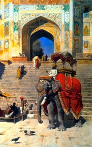 Elefante real na porta de entrada para o Jami Masjid, Mathura, século XIX ou início do século XX.