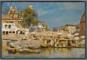 Templos e banhos de ghat em Benares, 1883-85 de Edwin Lord Weeks
