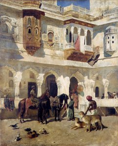 O Rajah Começando em uma Caçada, c.1885 (óleo sobre tela) de Edwin Lord Weeks
