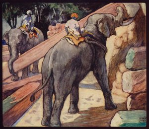 Elefantes empilhando Teca (cor litho) de Edwin Noble