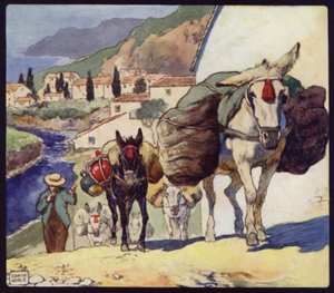 Mulas em um passe espanhol (cor litho)