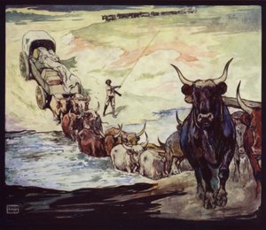 Travessia do rio Oxen na África do Sul (cor litho)