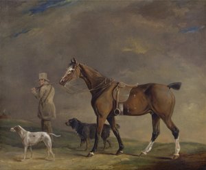 Um esportista com pônei atirador e cães de caça (óleo sobre tela)