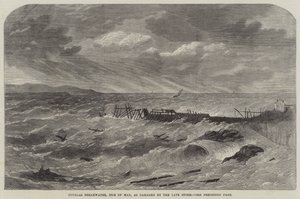 Douglas quebra-mar, ilha de Man, como danificado pelo final da tempestade de Edwin Weedon