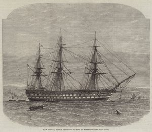 HMS Bombay, recentemente destruído pelo fogo em Montevidéu