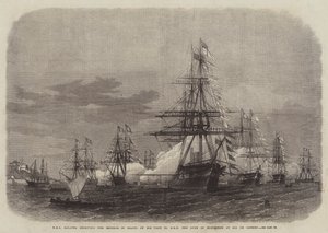 HMS Galatea recebendo o Imperador do Brasil em sua visita a SAR o Duque de Edimburgo no Rio de Janeiro de Edwin Weedon