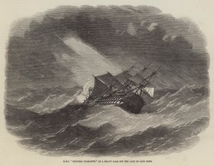 HMS Princesa Charlotte em um vendaval pesado fora do cabo da boa esperança