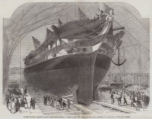 Lançamento do Steam-Ship-of-War Screw de Sua Majestade, James Watt (90 Guns), no Royal Dockyard, Pembroke