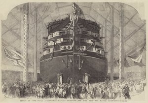 Lançamento do Royal Albert, Sua Majestade recebendo o vinho do mestre Shipwright