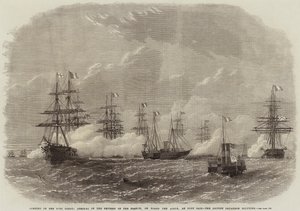 Abertura do Canal de Suez, Chegada da Imperatriz dos Franceses, a bordo do Aigle, em Port Said, saudando o Esquadrão Britânico
