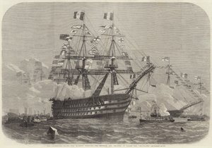 O Cherbourg Fetes, Sua Majestade visitando o Imperador e Imperatriz a bordo do Bretagne