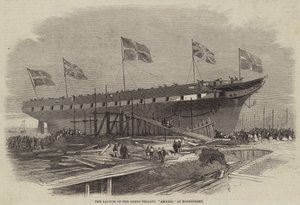 O lançamento da fragata grega Amalia, em Northfleet