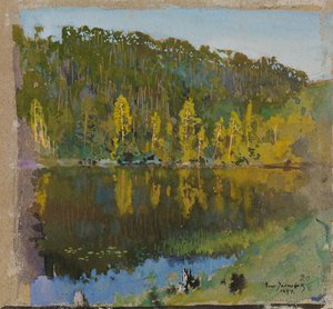 Lagoa na floresta, estudo de paisagem de Eero Järnefelt