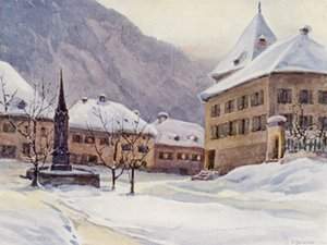 O Reno: Chur, Coire, Praça da Catedral (litografia a cores)