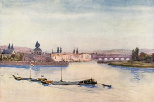 O Reno: Confluência do Reno e do Mosela (litografia a cores)