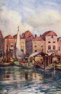 O Reno: Dordrecht, O Mercado do Peixe (litografia a cores) de Effie Jardine