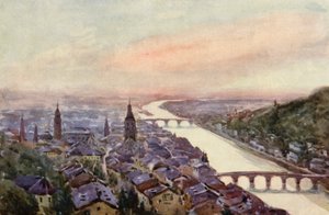 O Reno: Heidelberg e o Neckar (litografia a cores) de Effie Jardine