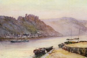 O Reno: Rheinfels e St Goar (litografia a cores) de Effie Jardine