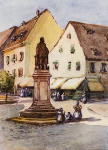 O Reno: Estátua de Sir Francis Drake, Offenburg (litografia a cores) de Effie Jardine