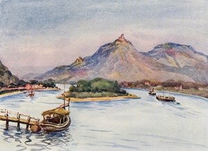 O Reno: Os Drachenfels e Nonnenwerth a partir de Rolandseck (litografia a cores)