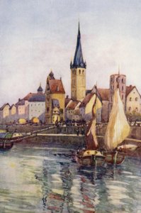 O Reno: O cais em Dusseldorf (litografia a cores)