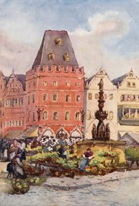 O Reno: A Casa Vermelha, Trier, Treves (litografia a cores)