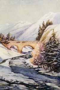 O Reno: A ponte do Reno em Thusis (litografia a cores) de Effie Jardine