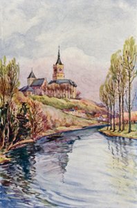 O Reno: O rio Schwanen Turm, Cleve (litografia a cores) de Effie Jardine